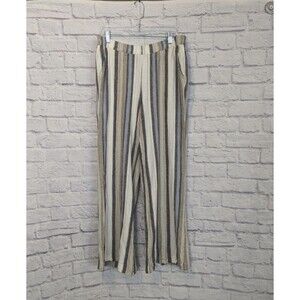 Charlie B‎ Linen Blend Cream Striped Wide Leg Palazzo Pants  Womens Large Beachy
